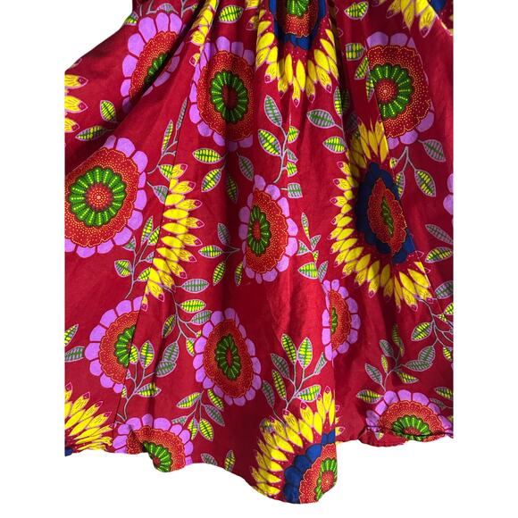 red cotton African print skirt with a sunflowers one size - Picture 2 of 8